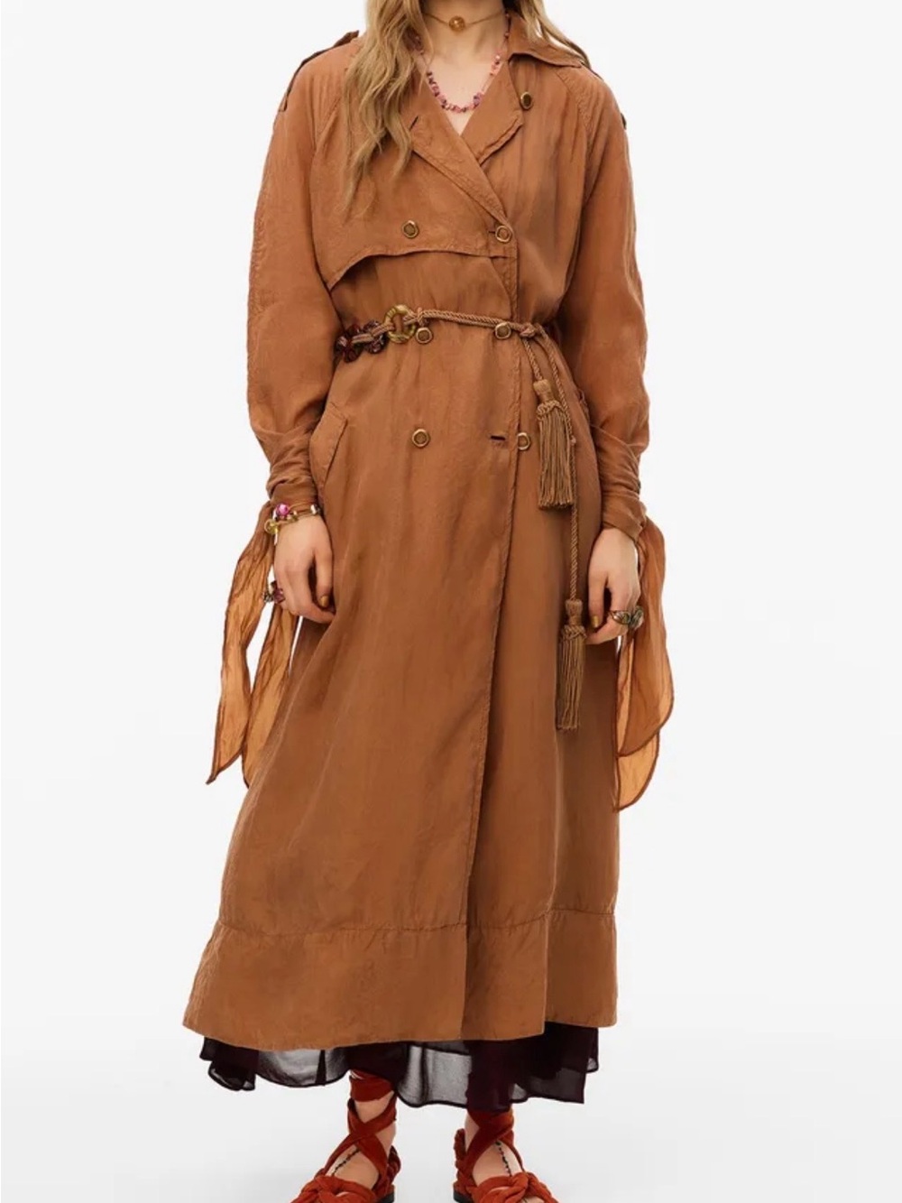 ZARA Limited Edition Flowing Trench Coat Camel Brown S/S 2021 NWT XS